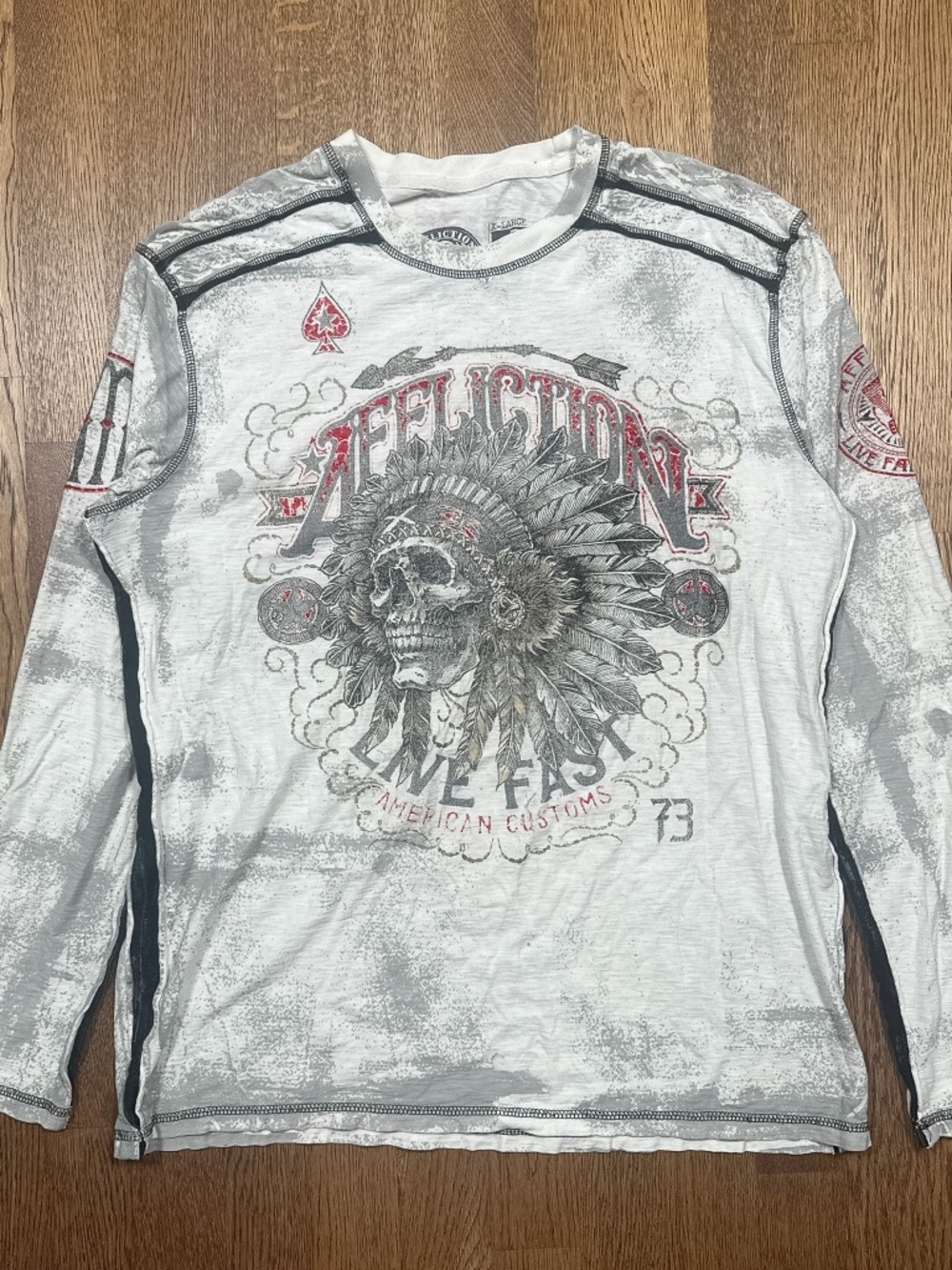 Affliction American Customs Indian Head Live Fast L/S T Shirt Mens XL